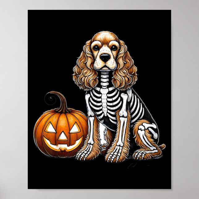Cocker Spaniel Skeleton Jack O Lantern Funny Dog Poster (Front)