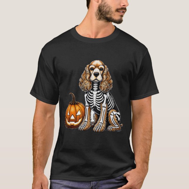 Cocker Spaniel Skeleton Jack O Lantern Funny Dog T-Shirt (Front)