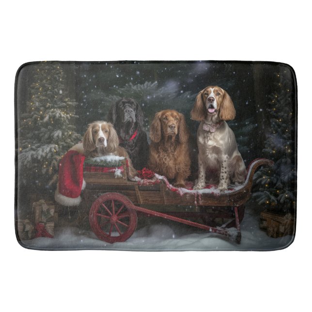 Cocker Spaniel Snowy Sleigh Christmas Decor  Bath Mat (Front)