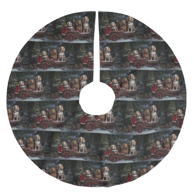 Cocker Spaniel Snowy Sleigh Christmas Decor  Brushed Polyester Tree Skirt (Front)