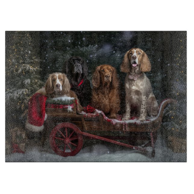 Cocker Spaniel Snowy Sleigh Christmas Decor  Cutting Board (Front)