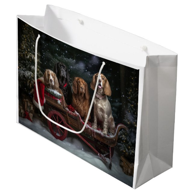 Cocker Spaniel Snowy Sleigh Christmas Decor  Large Gift Bag (Front Angled)