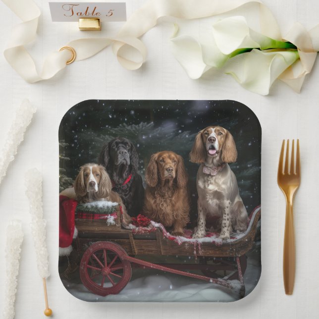 Cocker Spaniel Snowy Sleigh Christmas Decor   Paper Plate (Wedding)