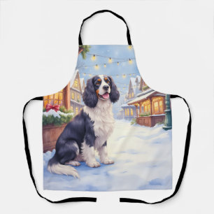 Cocker Spaniel Snowy Village Christmas Art Apron