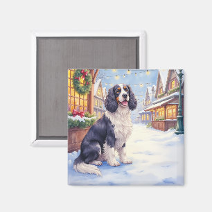 Cocker Spaniel Snowy Village Christmas Art Magnet