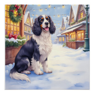 Cocker Spaniel Snowy Village Christmas Art Poster