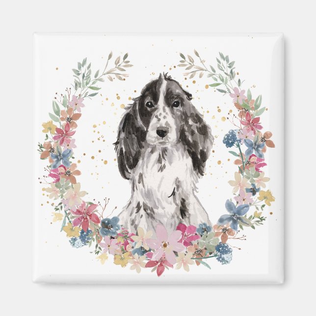 Cocker Spaniel Spring Flowers Wreath Magnet (Front)