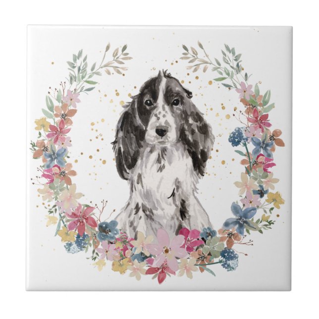 Cocker Spaniel Spring Flowers Wreath Tile (Front)