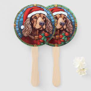 Cocker Spaniel Stained Glass Christmas Hand Fan