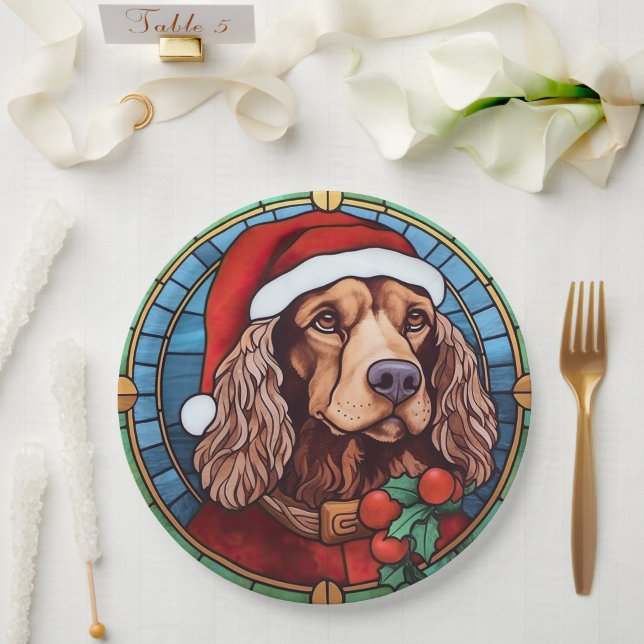Cocker Spaniel Stained Glass Christmas  Paper Plate (Wedding)