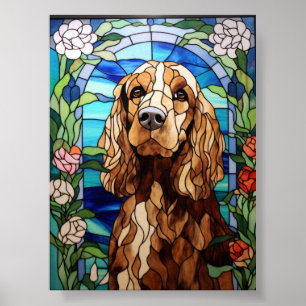 Cocker Spaniel Stained Glass Floral Arch Window Poster