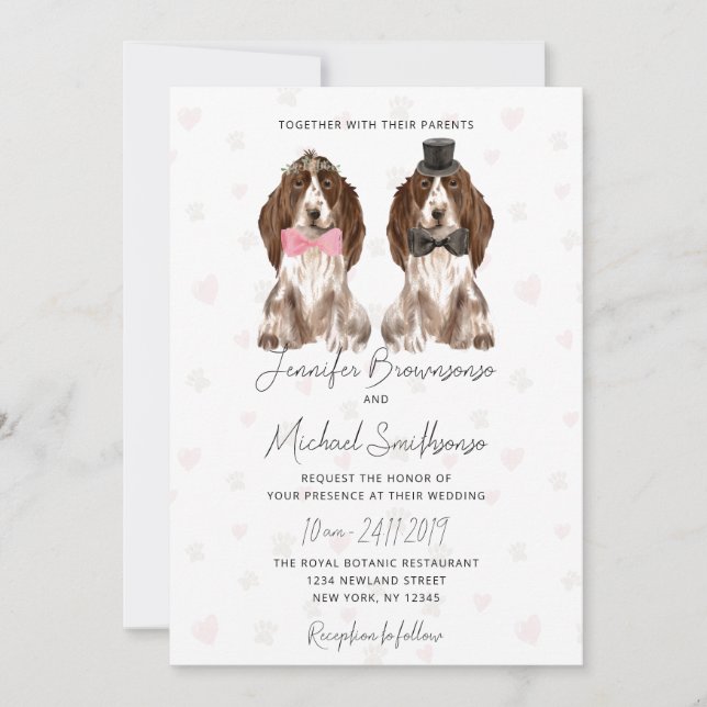 Cocker Spaniel theme paw heart dog wedding Invitation (Front)
