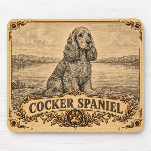 Cocker Spaniel, Vintage Heritage Dog Mouse Pad (Front)