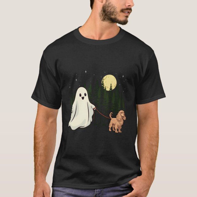 Cocker Spaniel Walking Ghost Halloween Funny Kids  T-Shirt (Front)