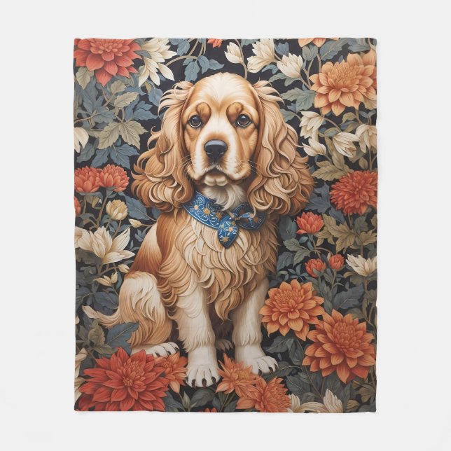 Cocker Spaniel William Morris Inspired Floral Fleece Blanket (Front)