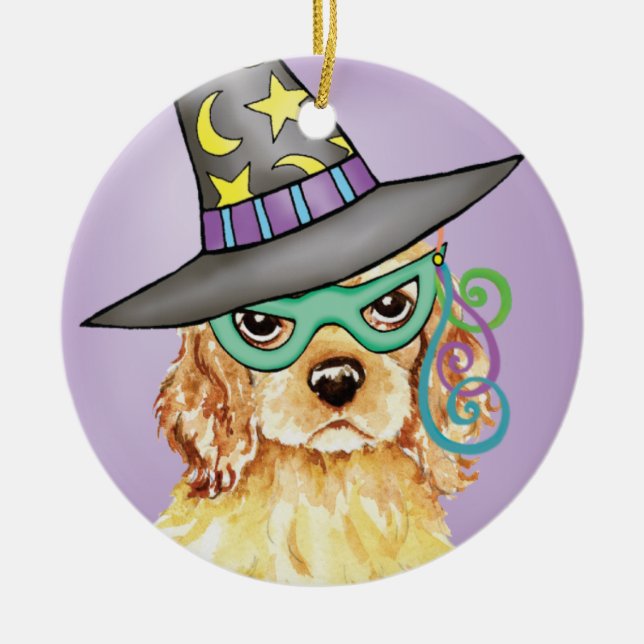 Cocker Spaniel Witch Ceramic Tree Decoration (Front)