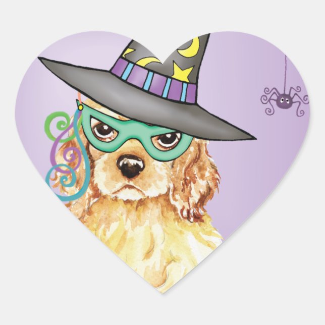Cocker Spaniel Witch Heart Sticker (Front)