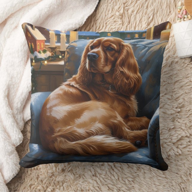 Cocker Spaniel with Christmas Lights Holiday Cushion (Blanket)