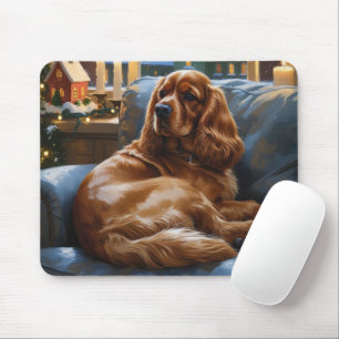 Cocker Spaniel with Christmas Lights Holiday Mouse Pad