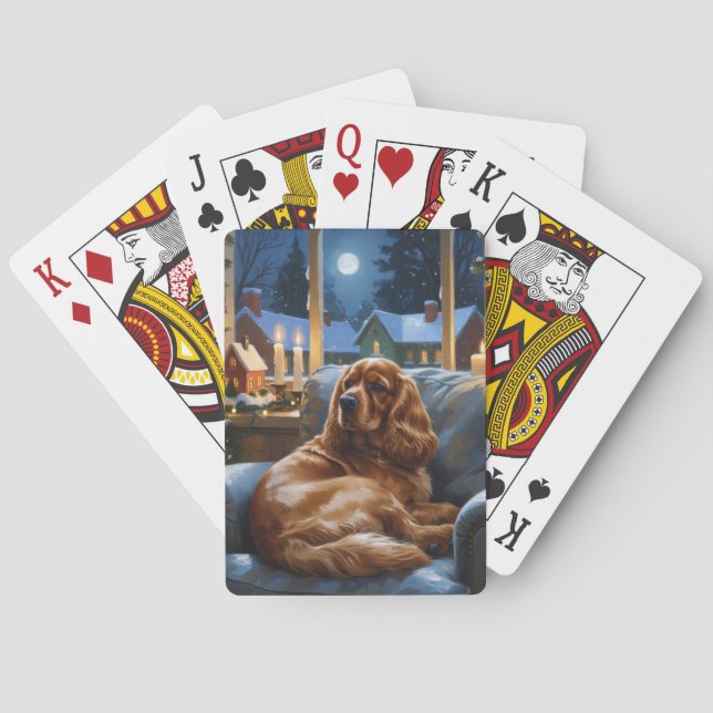 Cocker Spaniel with Christmas Lights Holiday Playing Cards (Back)