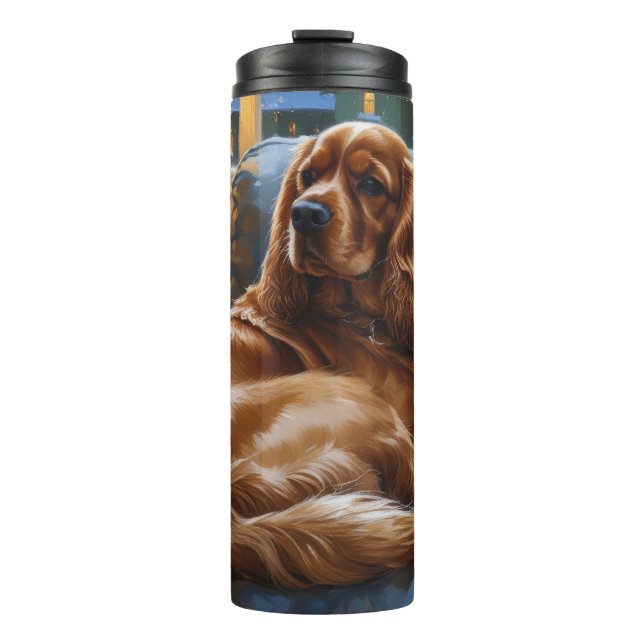 Cocker Spaniel with Christmas Lights Holiday Thermal Tumbler (Front)
