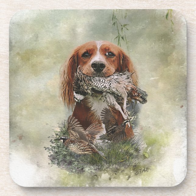 Cocker Spaniel with Grey partridge Coaster (Front)