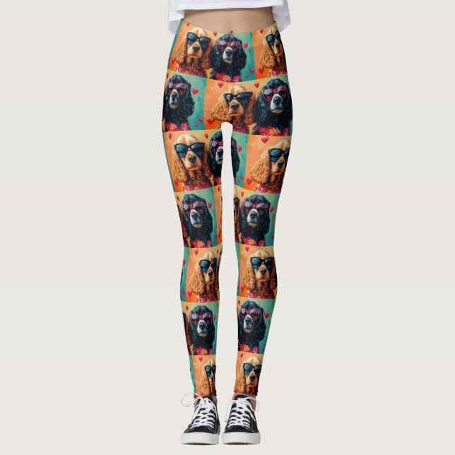 Cocker Spaniel With Heart Roses Valentine's Day  Leggings (Front)