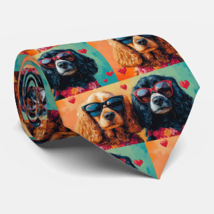 Cocker Spaniel With Heart Roses Valentine's Day  Tie