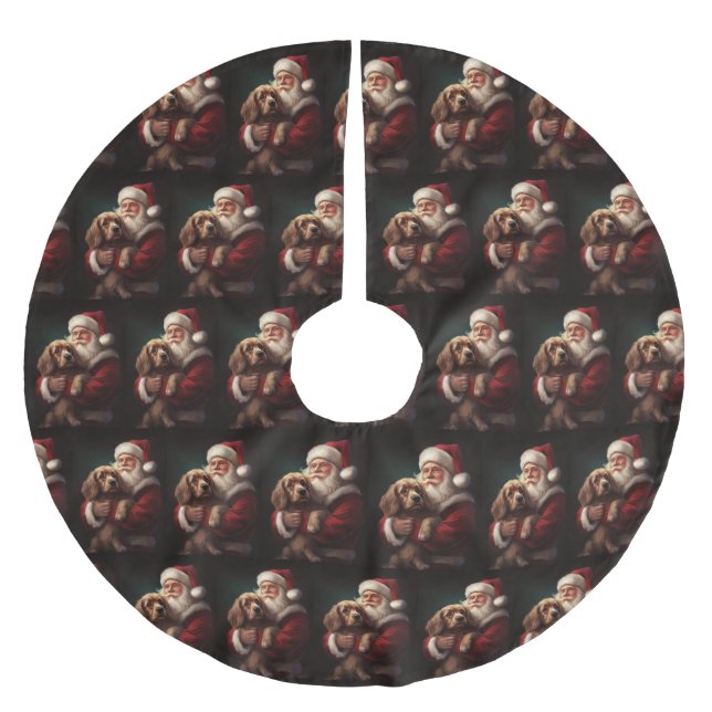 Cocker Spaniel With Santa Claus Festive Christmas Brushed Polyester Tree Skirt (Front)