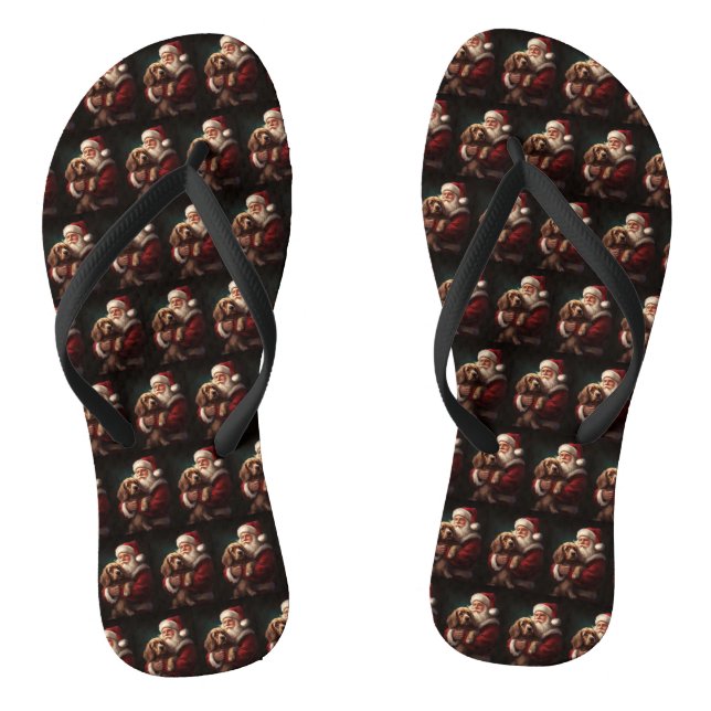Cocker Spaniel With Santa Claus Festive Christmas Jandals (Footbed)