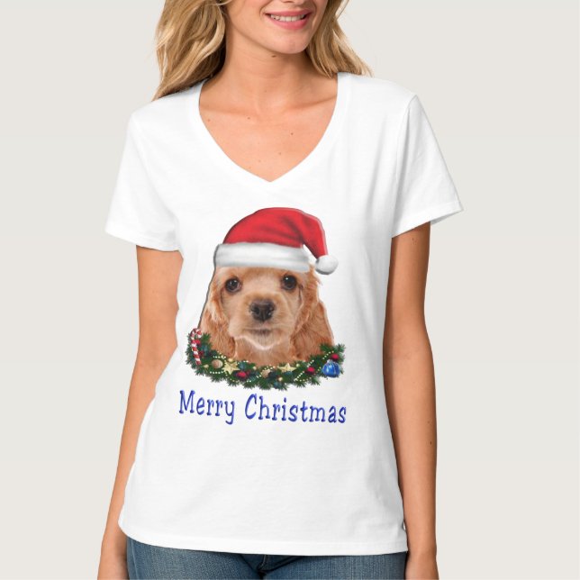 Cocker spaniel womans t-shirts puppy christmas (Front)