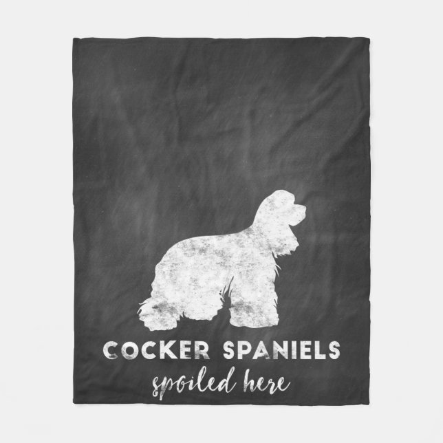 Cocker Spaniels Spoiled Here Vintage Chalkboard Fleece Blanket (Front)