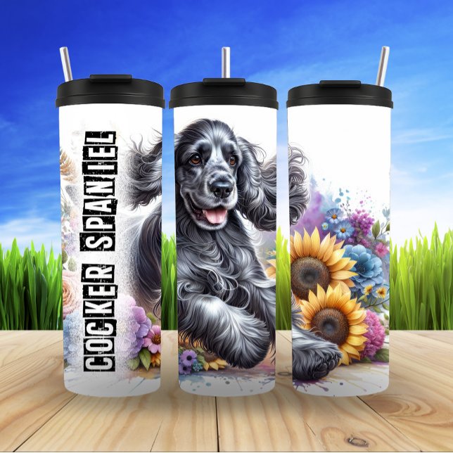 Cocker Spaniel's Sunny Floral Frolic Thermal Tumbler (Creator Uploaded)