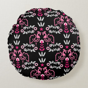 Cockeral Scandinavian Folk Art Round Cushion
