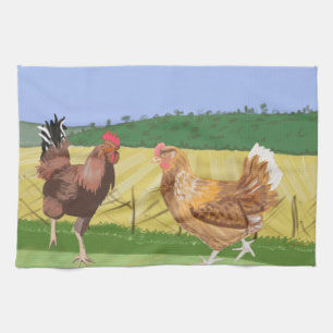 Cockerel and Chicken Tea Towel