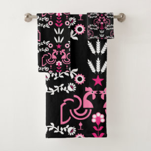 Cockerel Scandinavian Folk Art Bath Towel Set