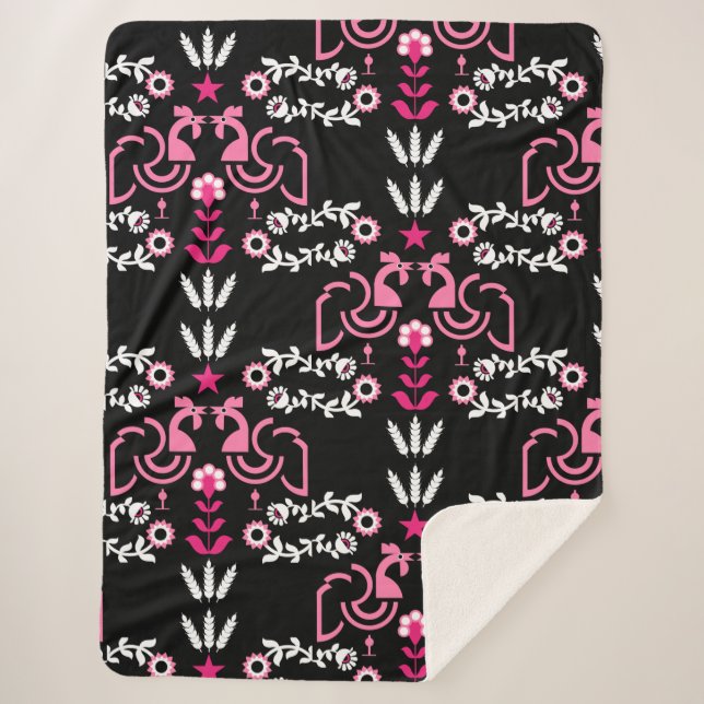 Cockerel Scandinavian Folk Art   Sherpa Blanket (Front)