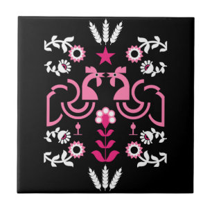 Cockerel Scandinavian Folk Art Tile