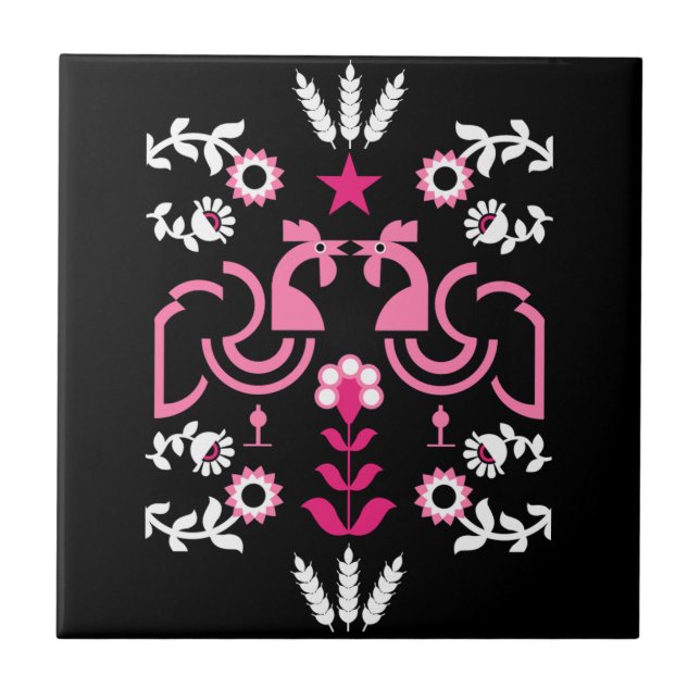 Cockerel Scandinavian Folk Art   Tile (Front)