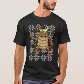 Cockroach Christmas Lights Reindeer Santa Hat Ugly T-Shirt