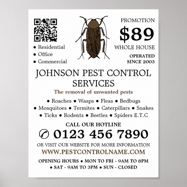 Cockroach Design, Pest Control Advertising Poster (Front)