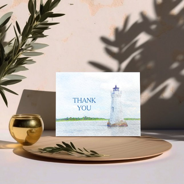 Cockspur Lighthouse Watercolor Photo Thank You Card (Creator Uploaded)