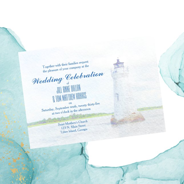 Cockspur Lighthouse Watercolor Wedding Invitation (Creator Uploaded)