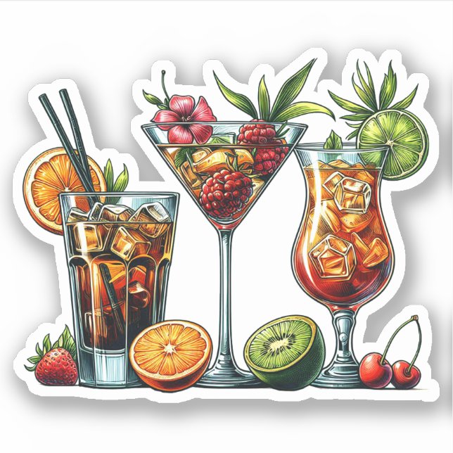 Cocktail alcoholic Drinks colour art illustrations (Front)