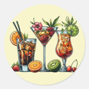 Cocktail alcoholic Drinks colour art illustrations Classic Round Sticker