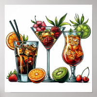 Cocktail alcoholic Drinks colour art illustrations