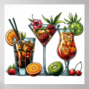 Cocktail alcoholic Drinks colour art illustrations Poster
