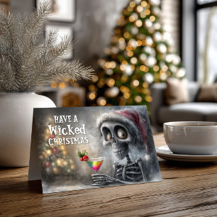 Cocktail and Christmas Skeleton Holiday Card