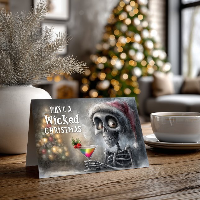 Cocktail and Christmas Skeleton Holiday Card (Creator Uploaded)