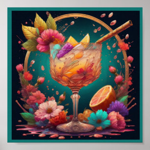Cocktail and flowers poster